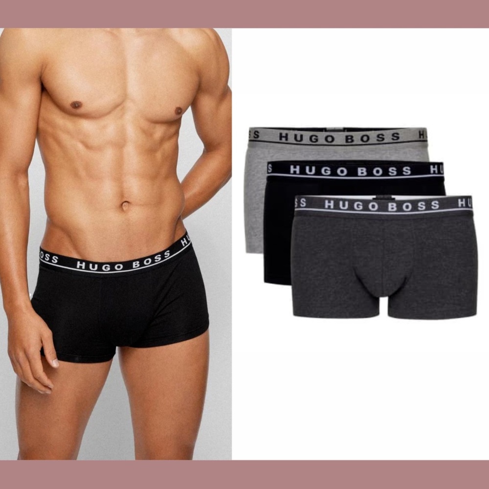 NEW‎ HUGO BOSS [ XL ] 3 Pack Stretch Cotton Trunks With Logo Waistband